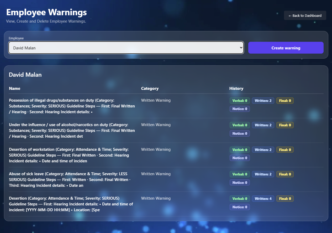 Progressive discipline module screenshot